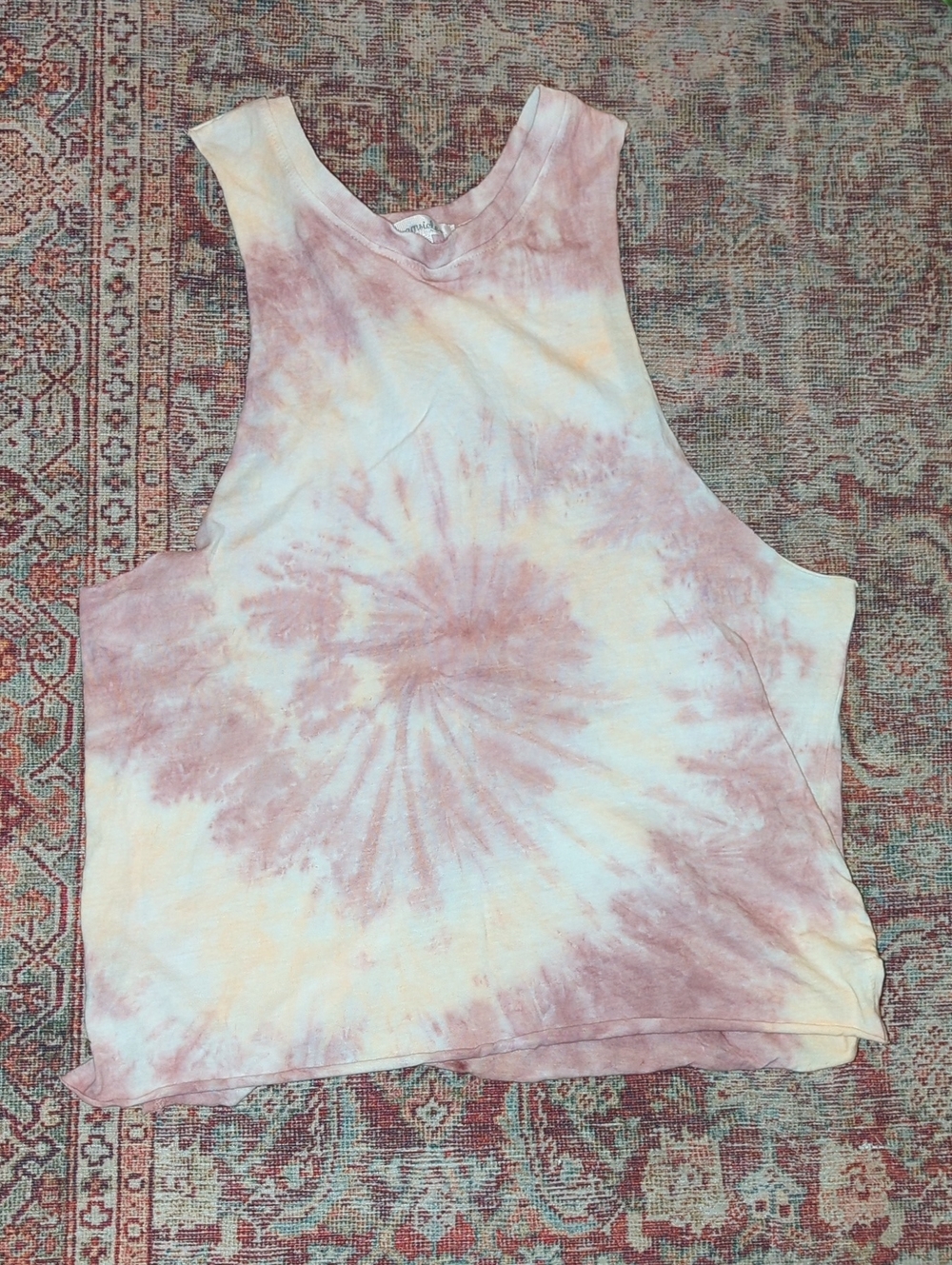 Sleeveless Tie-Dye Crop Tank Top - Blush Pink & Cream. NWOT.